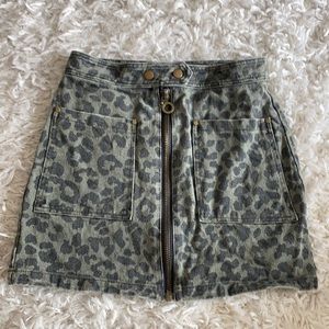 Mini Cheetah Denim Skirt with Zipper